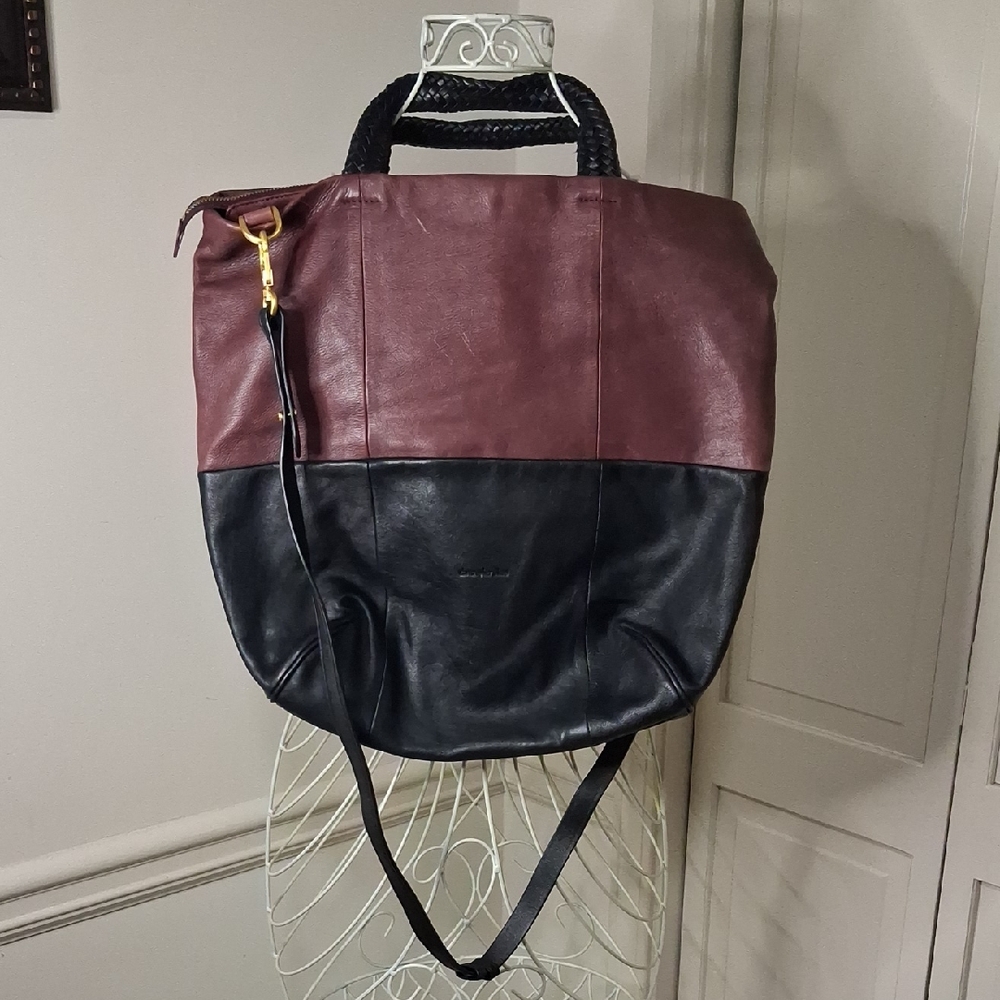 Christopher Kon Two-Tone Tote Bag in Burgundy and Black